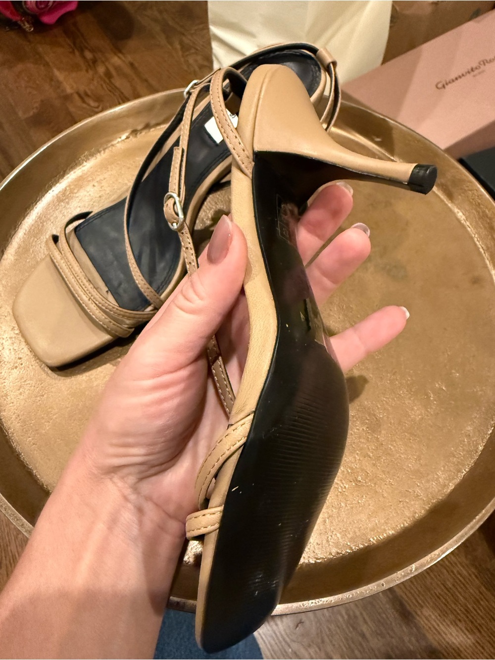 REISS Beige Strappy Square-Toe Slingback Heels - Picture 3 of 5
